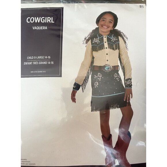 Cowgirl Costume Child X-Large 14-16 Western Style Dress, Fringe & Floral Detail - Picture 4 of 5
